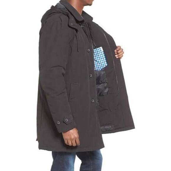 New NWT Mens M $300 Ben Sherman London Down Blend Coat Removable Hood Black Warm - Picture 14 of 14